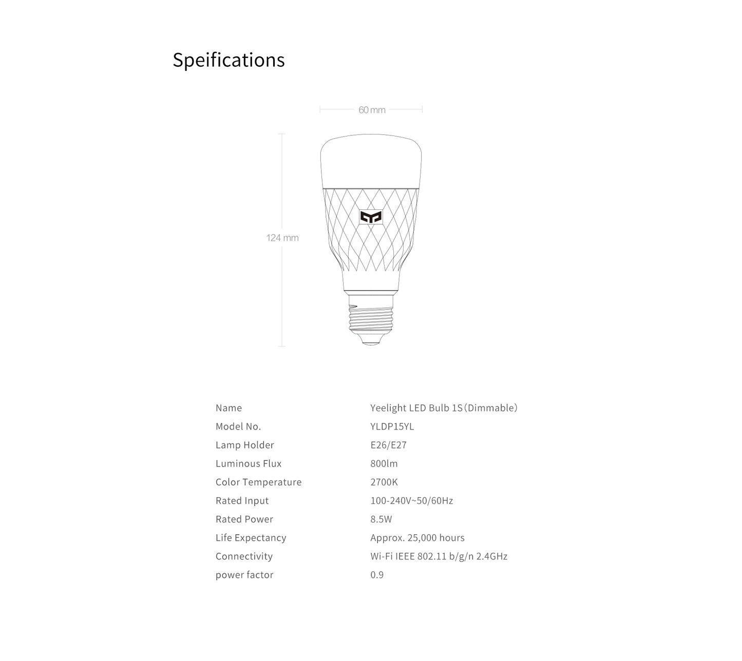 Yeelight Smart LED Bulb 1S (White Dimmable)