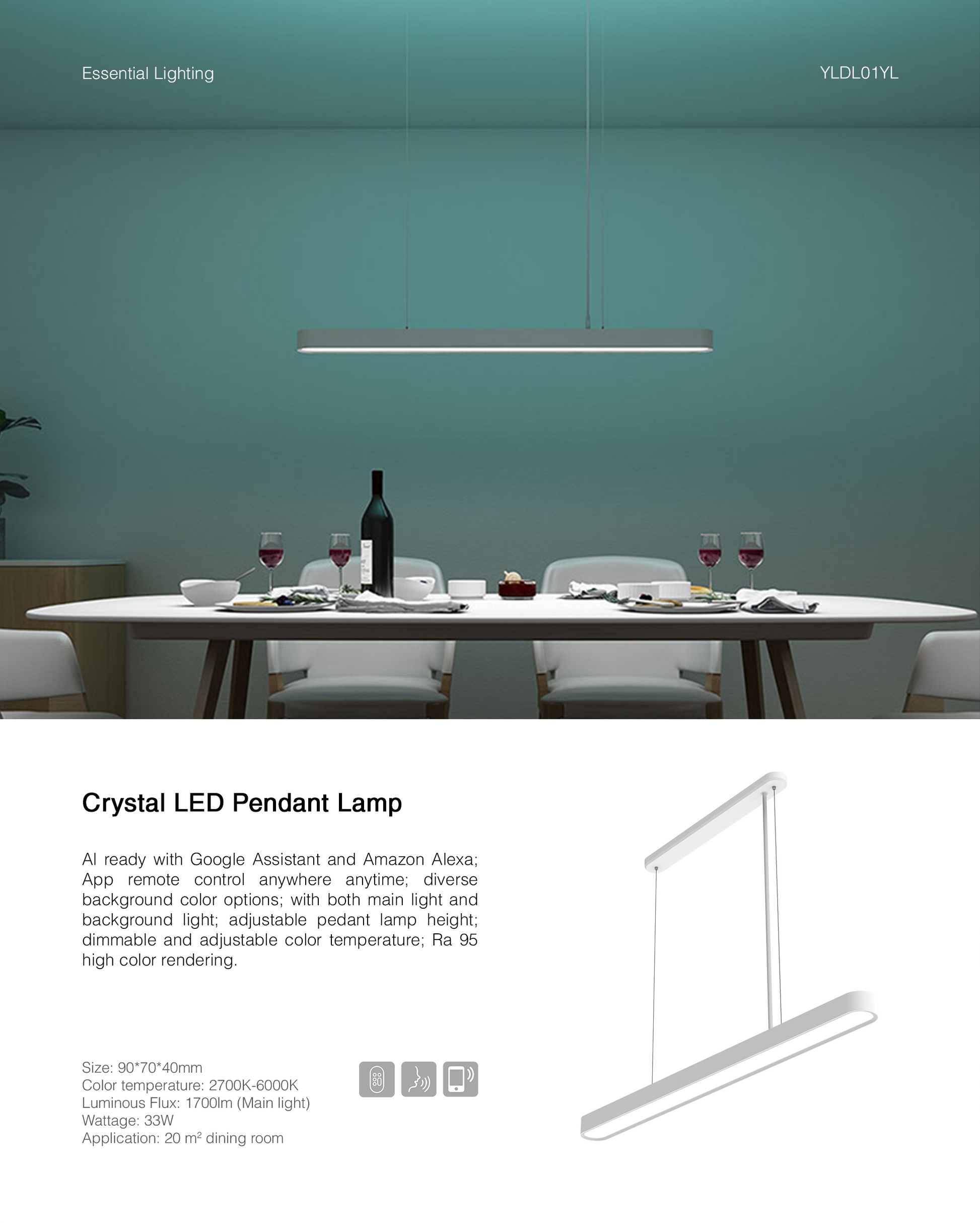 Yeelight crystal pendant deals lamp