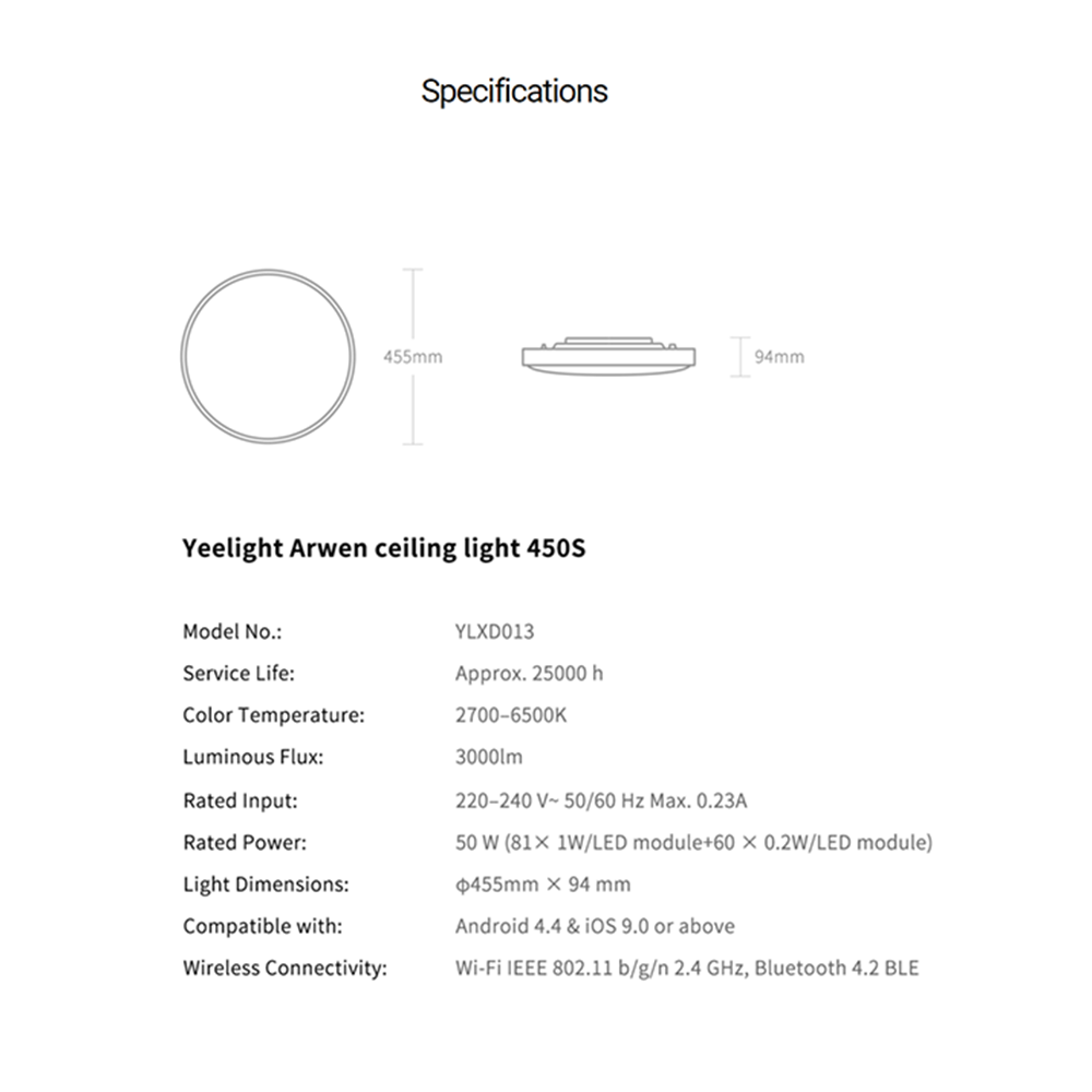 Yeelight Arwen 450S/550S LED Ceiling Light (Ambience Backlight) - works with HomeKit