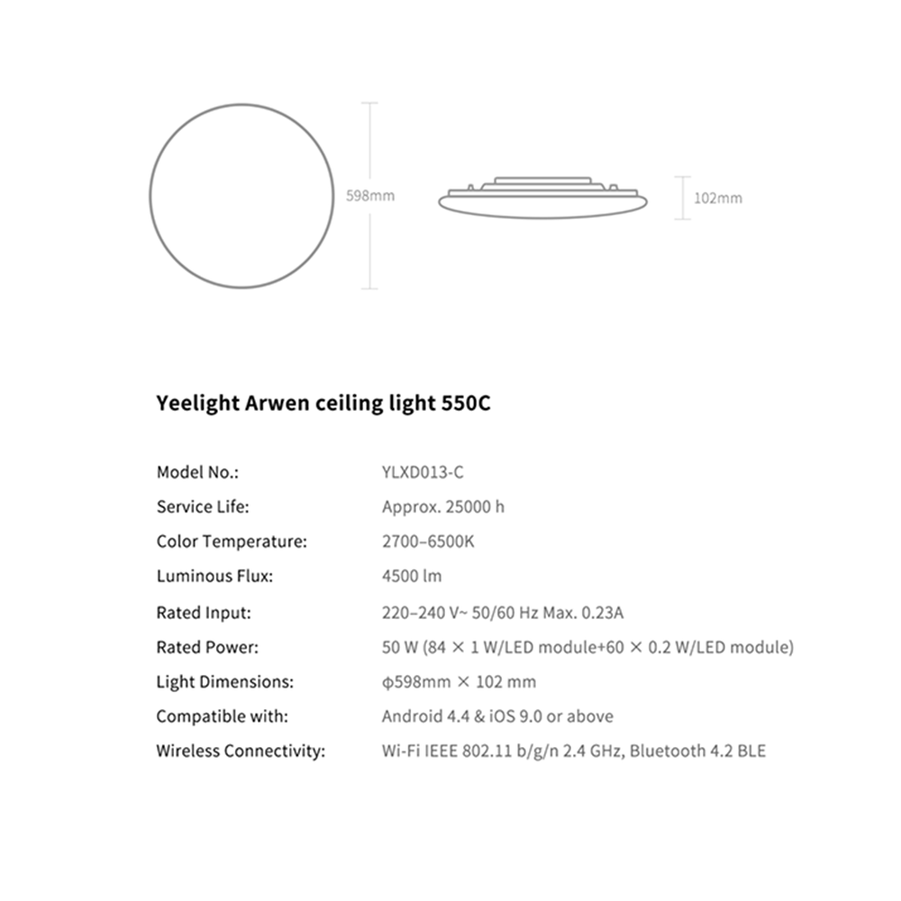 Yeelight Arwen 450C/550C LED Ceiling Light (Ambience Backlight)